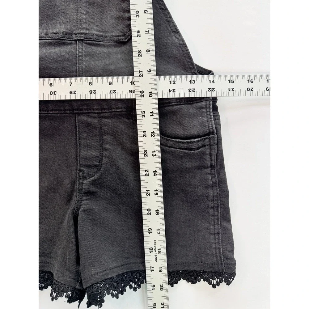 OshKosh B'gosh Denim Shortalls Kids‎ 8 Black Lace Trim Bib Overalls